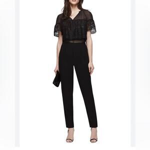 Reiss Black Sheer Lace-Trim Jumpsuit